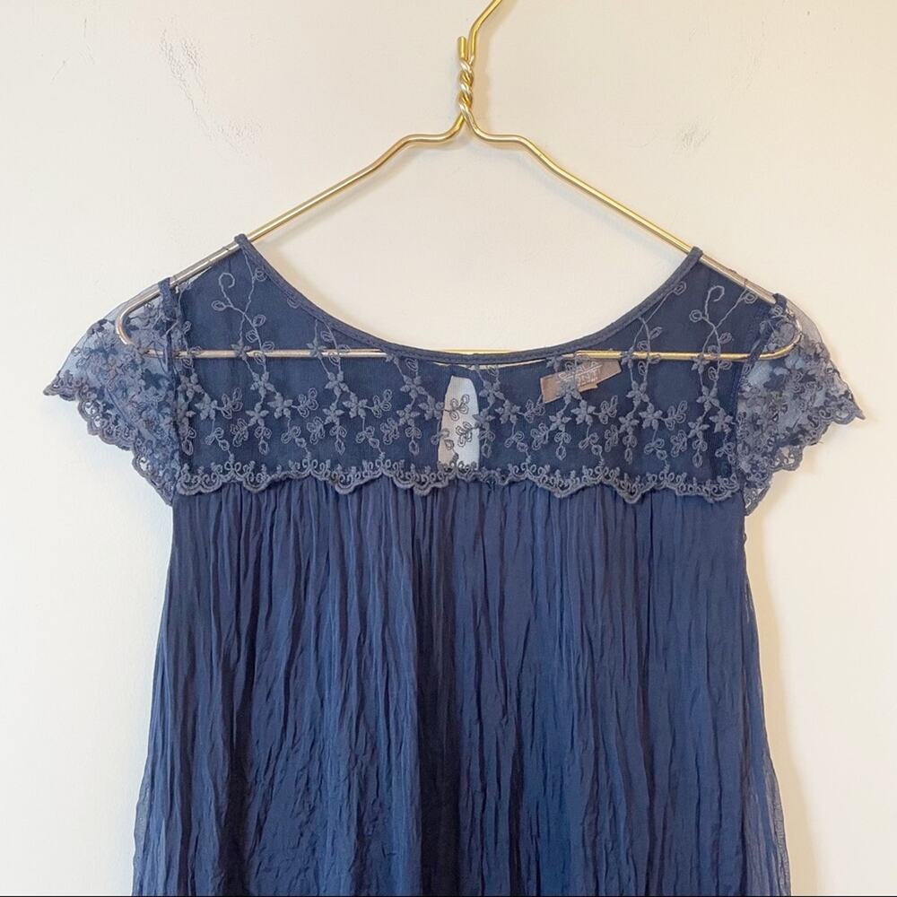 Carla Conti Silk Embroidered Lace Navy Top S - Picture 3 of 6